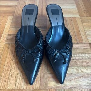 Dolce Vita Black Leather Mules with Bow Detail